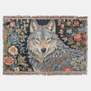 Noble Grey Wolf William Morris Inspired Throw Blanket