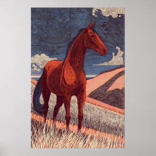 Noble Horse Line Art, Side Profile Steed Poster