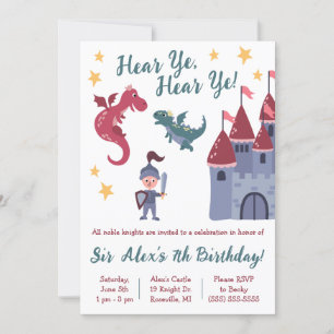 Noble Knight, Dragon, Castle Themed Birthday Party Invitation