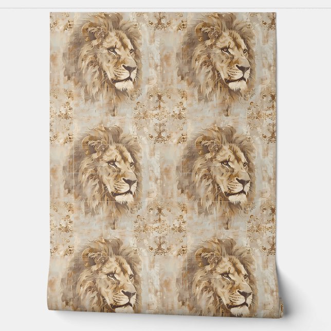 Noble Lion Petite - Beige, Gold, White Wallpaper (Unrolling)