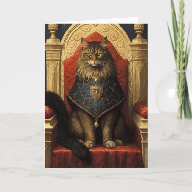 Noble Maine Coon Cat Throne Art Print Card (Front)