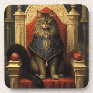 Noble Maine Coon Cat Throne Art Print Coaster