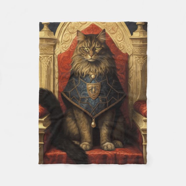 Noble Maine Coon Cat Throne Art Print Fleece Blanket (Front)