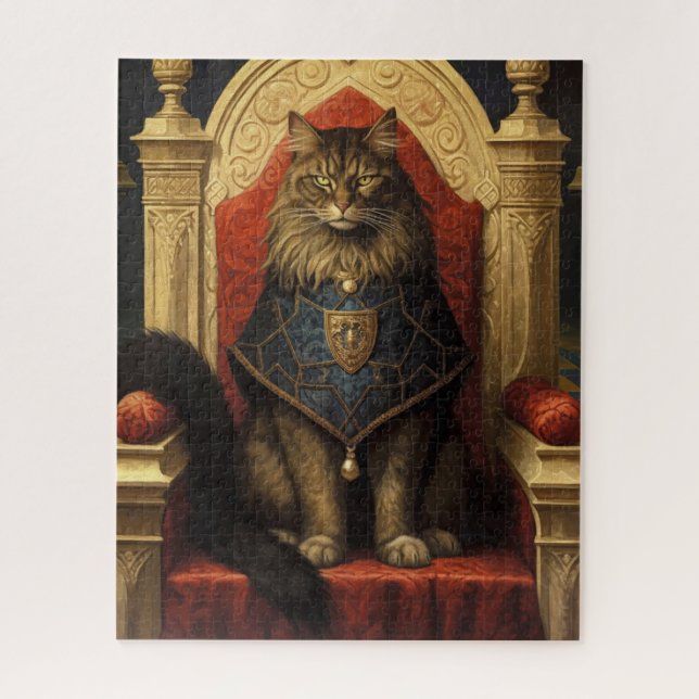 Noble Maine Coon Cat Throne Art Print Jigsaw Puzzle (Vertical)