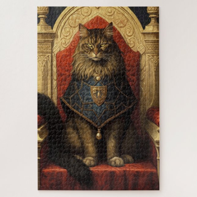 Noble Maine Coon Cat Throne Art Print Jigsaw Puzzle (Vertical)