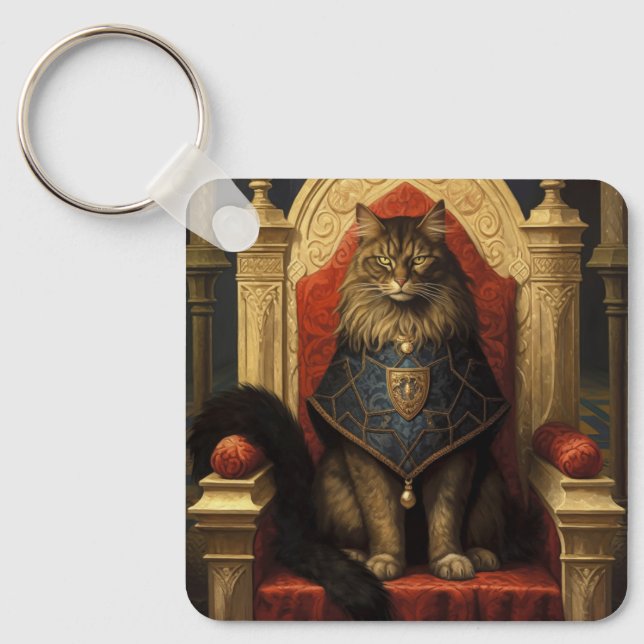 Noble Maine Coon Cat Throne Art Print Key Ring (Front)