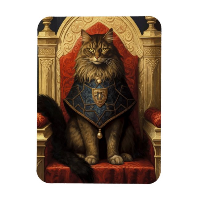 Noble Maine Coon Cat Throne Art Print Magnet (Vertical)