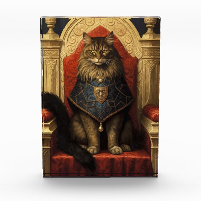 Noble Maine Coon Cat Throne Art Print Photo Block (Front)