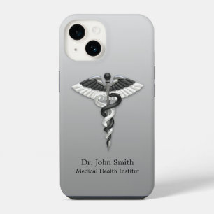 Noble Medical Classy Elegant Black White Caduceus iPhone 14 Case