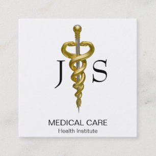 Noble Medical Classy Elegant Gold Silver Asclepius Square Business Card