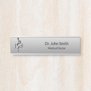 Noble Medical Elegant Black White Asclepius Classy Door Sign