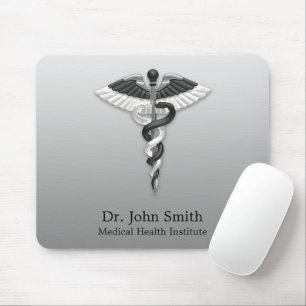 Noble Medical Elegant Black White Caduceus Classy Mouse Mat