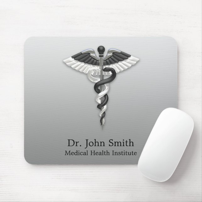 Noble Medical Elegant Black White Caduceus Classy Mouse Mat (With Mouse)