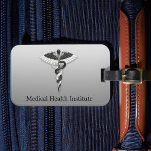 Noble Medical Elegant Classy Black White Caduceus Luggage Tag