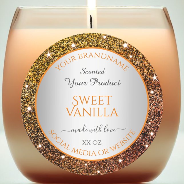 Noble Orange Faux Glitter Product Packaging Labels (Creator Uploaded)
