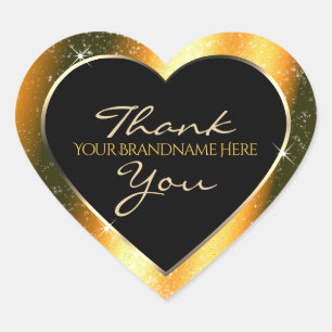 Noble Orange Sparkle Glitter Frame Thank You Heart Sticker