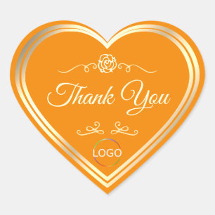 Noble Orange with Gold Frame and Logo Thank You Heart Sticker