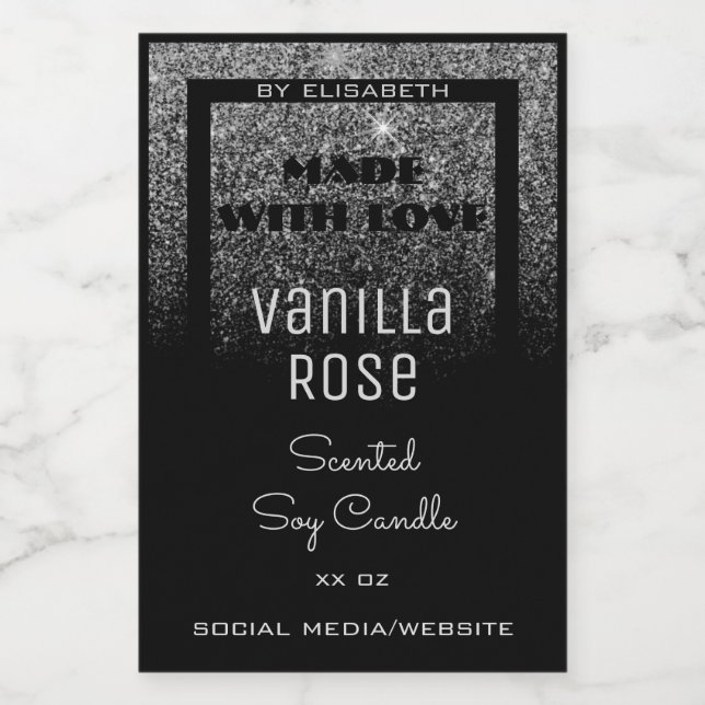 Noble Product Labels Black and Silver Glitter Rain (Single Label)