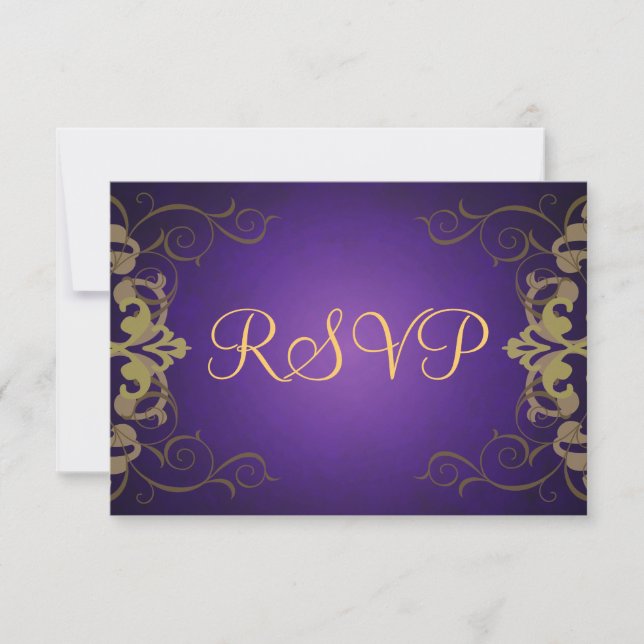 Noble Purple & Gold Scroll RSVP Card (Front)