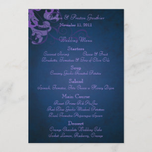 Noble Purple Scroll Blue Wedding Menu