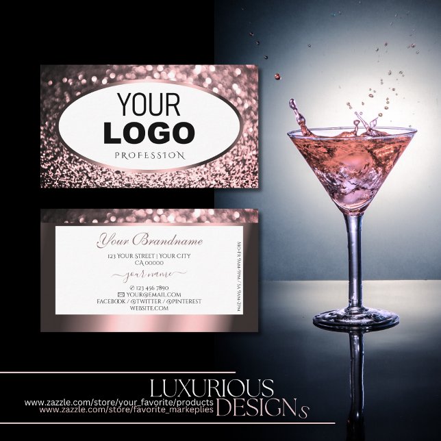 Noble Rose Pink and White Sparkle Glitter Add Logo Business Card (Creator Uploaded)