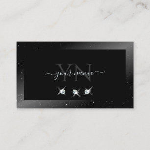 Noble Shimmery Black Sparkling Diamonds Monogram Business Card