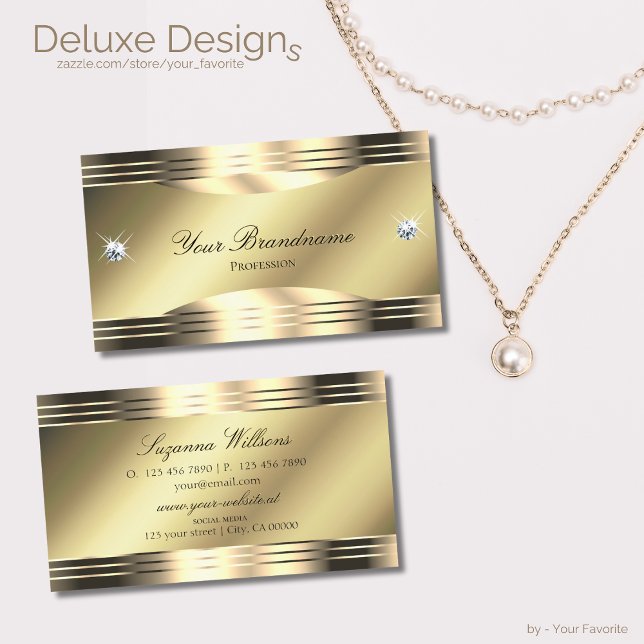 Noble Shimmery Gold with Shiny Diamonds Decorated Business Card (Creator Uploaded)