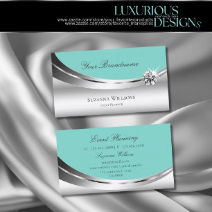Noble Silver Decor and Teal with Sparkling Diamond Business Card