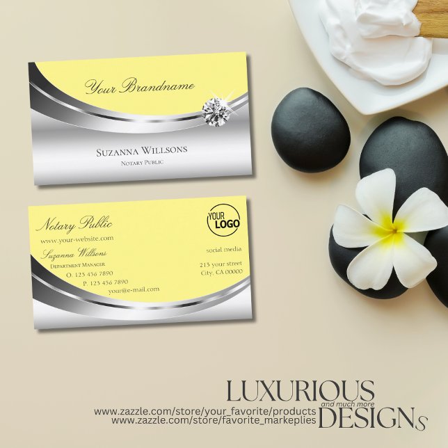 Noble Silver Decor Yellow with Logo and Diamond Business Card (Creator Uploaded)