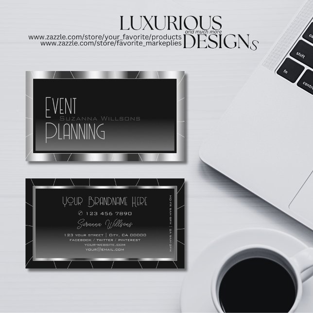 Noble Silver Frame Black Gradient Luxe Glamour Business Card (Creator Uploaded)