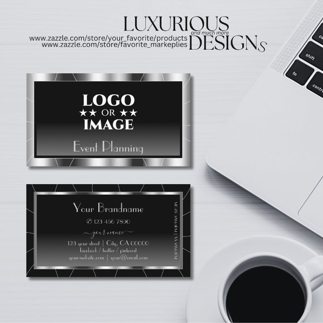 Noble Silver Frame Black Gradient with Logo Luxe Business Card (Creator Uploaded)