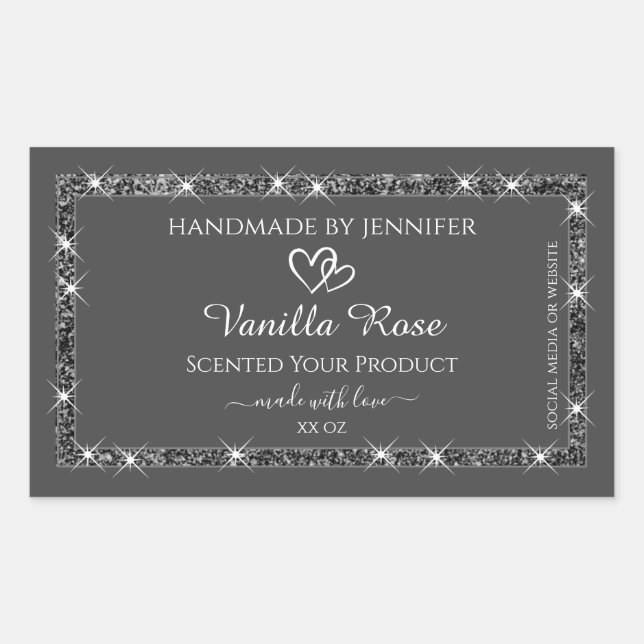 Noble Silver Glitter Grey Product Packaging Labels (Front)