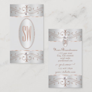 Noble Silver Rose Gold Ornate Ornaments Monogram Business Card