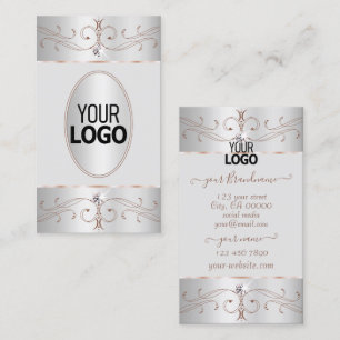 Noble Silver Rose Gold Ornate Ornaments with Logo Business Card