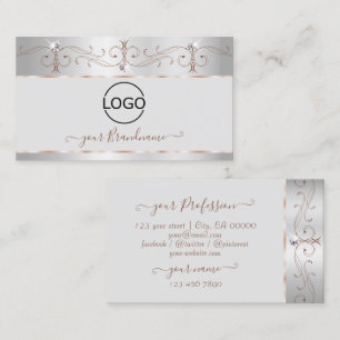 Noble Silver Rose Ornate Sparkle Diamonds Add Logo Business Card