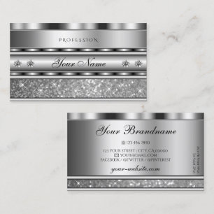 Noble Silver Sparkling Glitter Stars with Diamonds Business Card