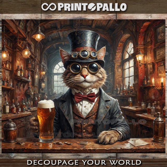 Noble steampunk cat with goggle and beer in pub tissue paper (Creator Uploaded)