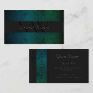 Noble Teal Green Gradient Pattern with Monogram Business Card