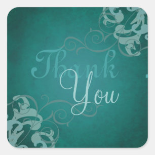Noble Teal Scroll Teal Thank You Sticker