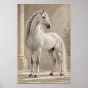 Noble White Horse Classical Equestrian Portrait Wa Poster