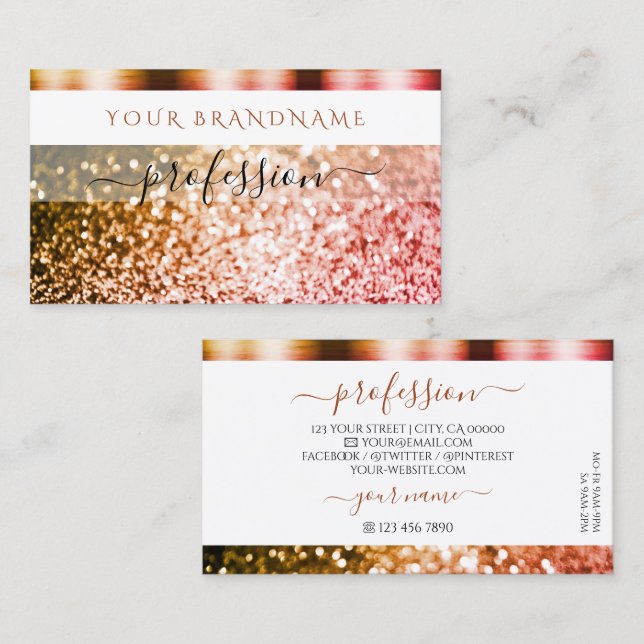Noble White Orange Pink Sparkling Glitter Shimmery Business Card (Front/Back)