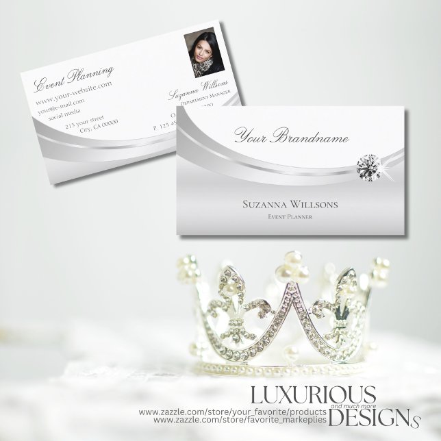 Noble White Silver Decorated with Photo and Jewel Business Card (Creator Uploaded)