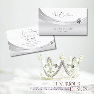 Noble White Silver Decorated with Sparkle Jewel Business Card