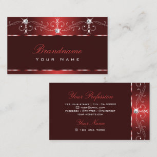 Noble Wine Red Squiggles Sparkle Diamonds Ornate Business Card