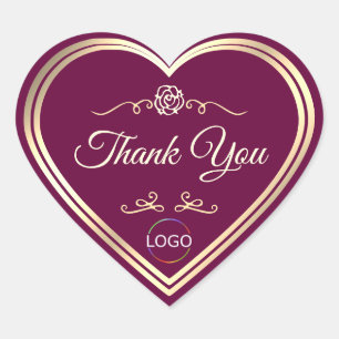 Noble Wine Red with Gold Frame and Logo Thank You Heart Sticker