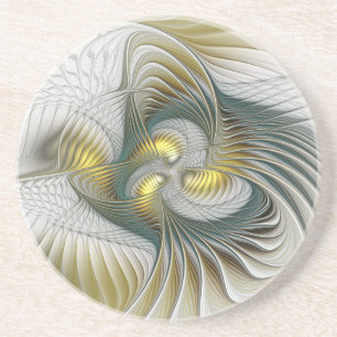 Nobly and Golden Abstract Fantasy Fractal Art Coaster