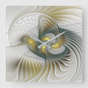 Nobly and Golden Abstract Fantasy Fractal Art Square Wall Clock