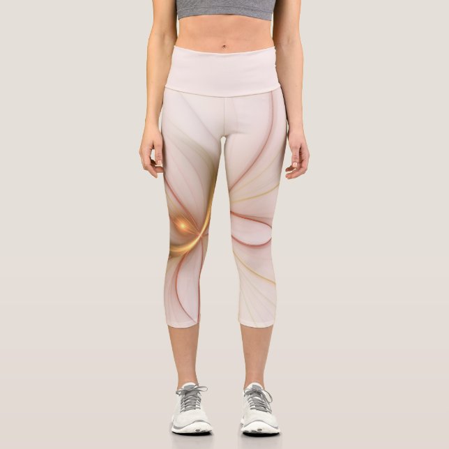 Nobly Copper And Gold Abstract Modern Fractal Art Capri Leggings (Front)