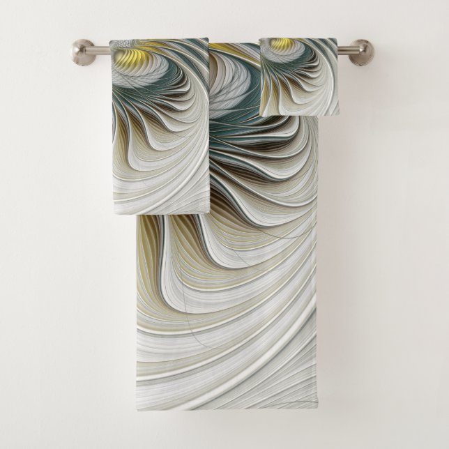 Nobly Golden Teal Abstract Fantasy Fractal Art Bath Towel Set (Insitu)