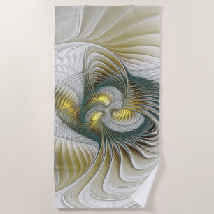 Nobly Golden Teal Abstract Fantasy Fractal Art Beach Towel